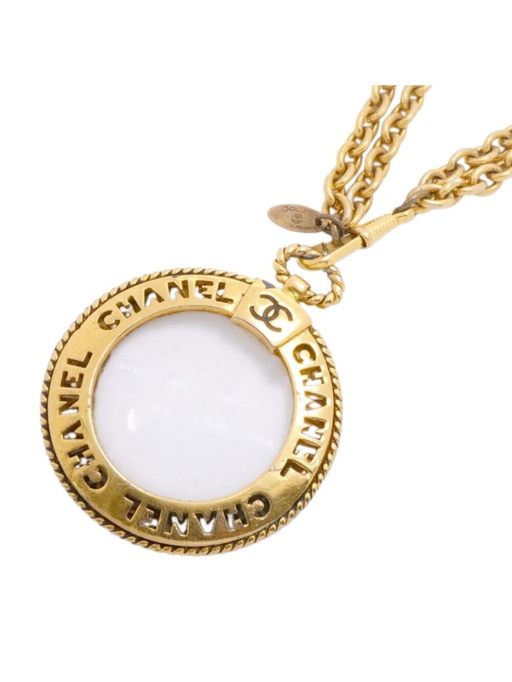 Chanel Necklace Vintage CC Logo Loupe Gold Plated